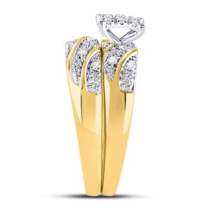 Sizes - L = 9.5, M = 10 - 10k Yellow Gold Mens and Ladies Couple His & Hers Trio 3 Three Ring Bridal Matching Engagement Wedding Ring Band Set - Round Diamonds - Princess Shape Center Setting (1/4 cttw) - Please use drop down menu to select your desired r