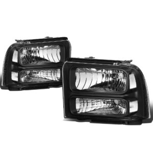 auto dynasty [halogen model factory style headlights assembly compatible with ford f250 f350 f450 f550 super duty 05-07, driver and passenger side, black housing clear lens