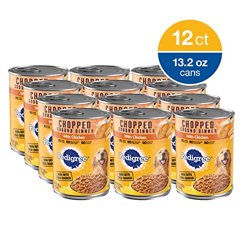 PEDIGREE CHOPPED GROUND DINNER Adult Canned Soft Wet Dog Food with Chicken, 13.2 oz. Cans (Pack of 12)