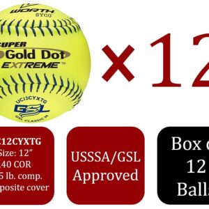 Worth | Slowpitch Softballs | GSL Approved | 12 Count | Multiple Options, Gold Dot Extreme - Composite Leather Cover - Optic Yellow