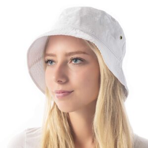 The Hat Depot 300N Unisex 100% Cotton Packable Summer Travel Bucket Hat (L/XL, White)