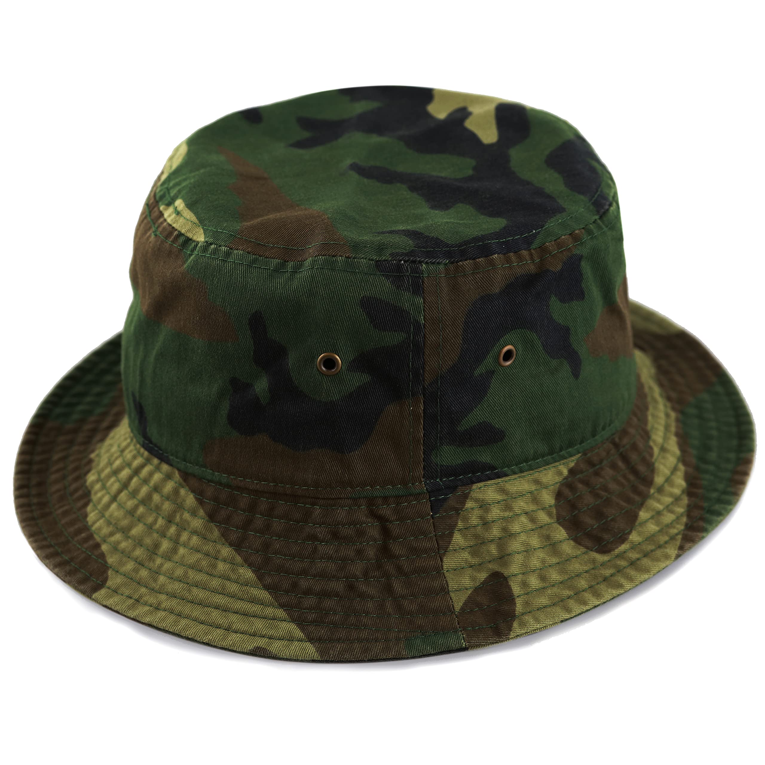 The Hat Depot 300N Unisex 100% Cotton Packable Summer Travel Bucket Hat (S/M, Woodland Camouflage)