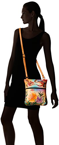 Anna Anuschka Slim Crossbody Bag | Genuine Leather | Antique Hibiscus