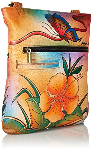 Anna Anuschka Slim Crossbody Bag | Genuine Leather | Antique Hibiscus