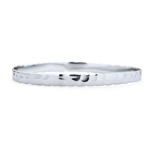 Bling Jewelry Personalize Medium Textured Stackable Hammered Bangle For Women Teens Matte .925 Sterling Silver Custom Engraved