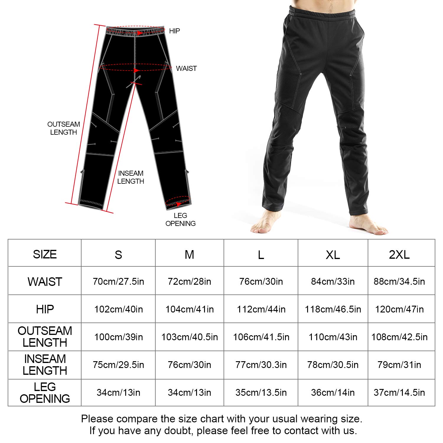 INBIKE Cycling Running Pants Jogger Winter Windproof Long Straight Sweat Pants Black Large TJ