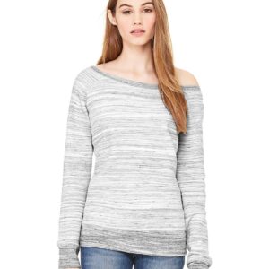 Bella + Canvas Ladies Fleece Wide Neck Sweatshirt, Small, LT Grey Marble