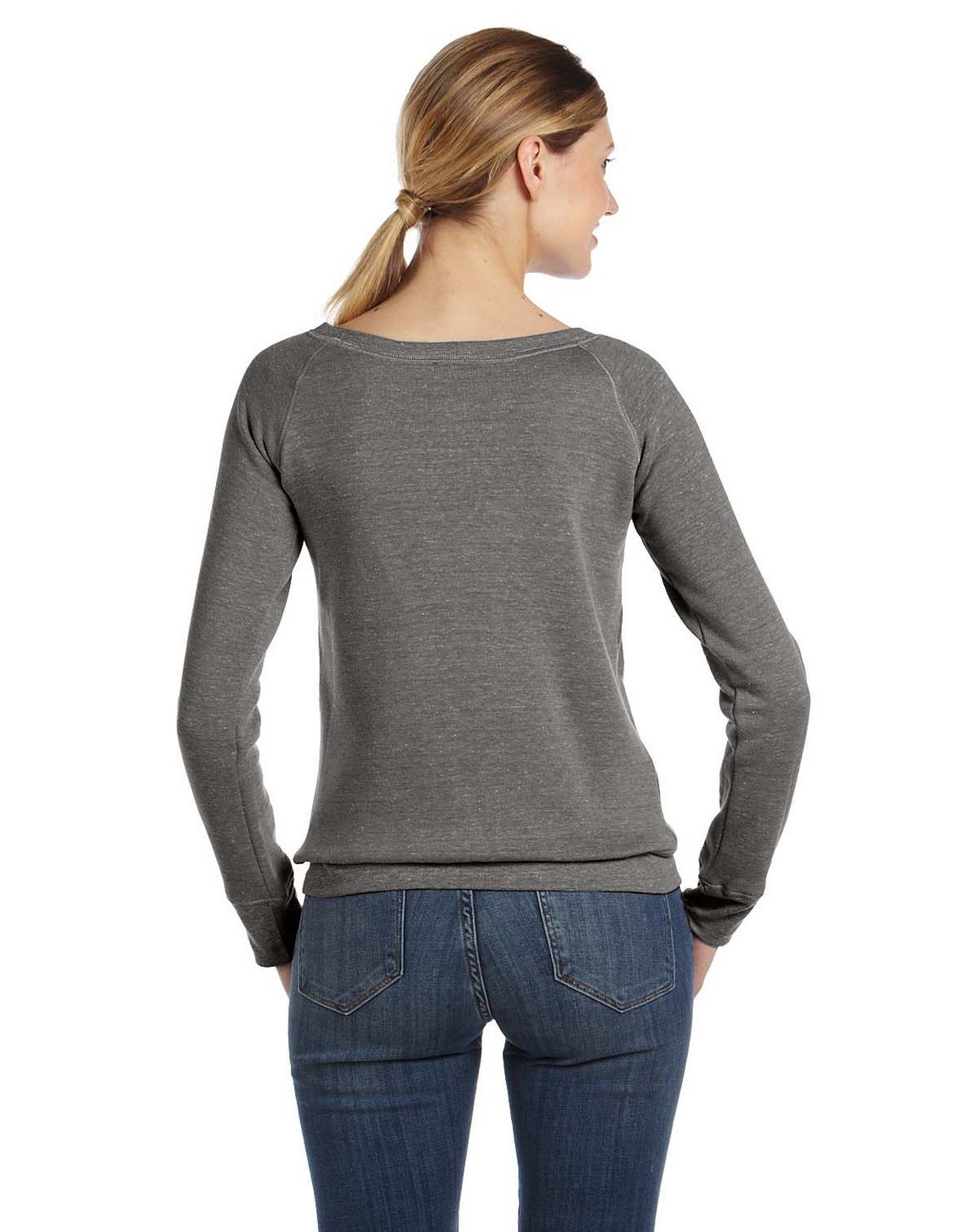 Bella + Canvas Ladies Fleece Wide Neck Sweatshirt, Small, LT Grey Marble