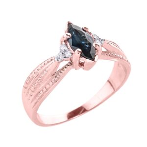 solid 10k rose gold september birthstone blue sapphire and diamond proposal ring (size 7)