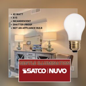 Satco S4881 40 Watt A15 Incandescent; Frost; 2500 Average rated hours; 265 Lumens; Medium base; 130 Volt; Shatter Proof (6 Incandescent Frosted Bulb)