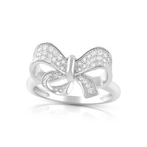 silvercloseout rhodium plated sterling silver womens cz cubic zirconia bow ring - size 8