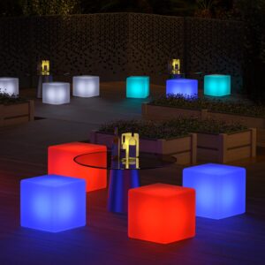 Magshion 16-Inch LED Cube Chair Lights, Glow Cube Seat 16 RGB Color Changing Waterproof Light Up Stool Rechargeable Mood Lamp Decorative Lighting Light with Remote for Garden Patio Party Bar Cafe