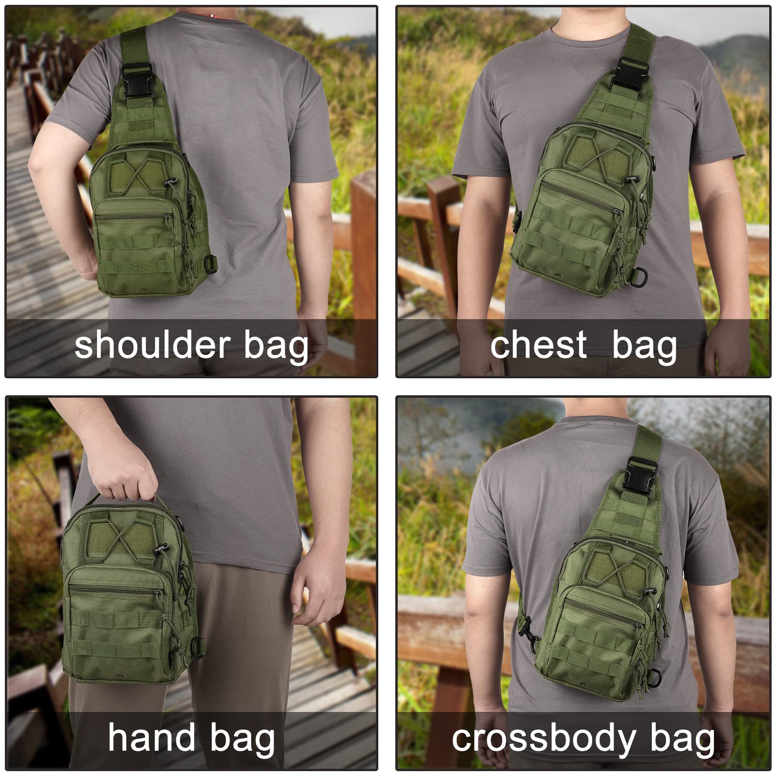 Qcute Tactical Backpack, Waterproof Military Cross-body Molle Sling Shoulder Backpack Chest Bag for Outdoor Every Day Carry (Army green)