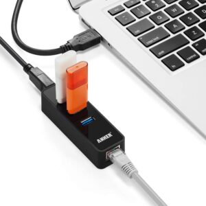 Anker 3-Port USB 3.0 HUB with 10/100/1000 Gigabit Ethernet Converter (3 USB 3.0 Ports, A RJ45 Gigabit Ethernet Port, Support Windows XP, Vista, Win7/8 (32/64 bit), Mac OS 10.6 and above, Linux) Black