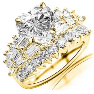 houston diamond district 2.9 carat t.w. gia certified heart cut 14k yellow gold exquisite prong set bageutte and round diamond engagement ring (i-j color vs1-vs2 clarity center stones), 8