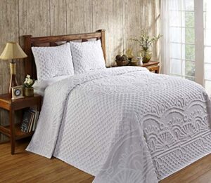 better trends chenille bedspreads set queen size, trevor collection medallion design in white - lightweight bedspreads, 100% cotton tufted cotton bedspreads