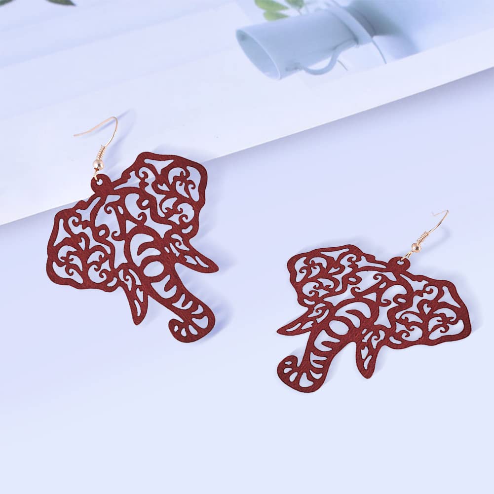 MagiDeal Elephant Head Filigree Fishhook Earrings