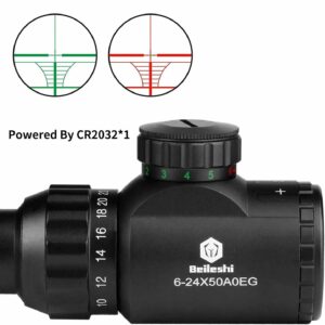 Beileshi 6-24X50 AOEG Optics Hunting Rifle Scope Red & Green Illuminated Crosshair Gun Scope with Flip Up Scope Covers