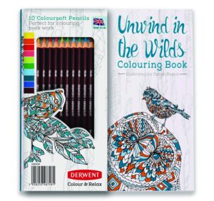 adult coloring book and coloursoft colored pencils: color and relax - unwind in the wilds by derwent (2302339)