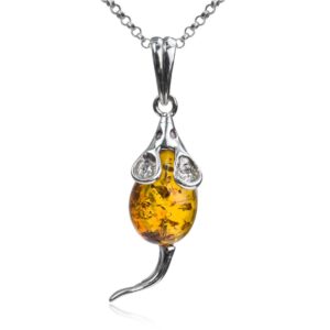 ian and valeri co. amber sterling silver mouse pendant necklace chain 18 inches