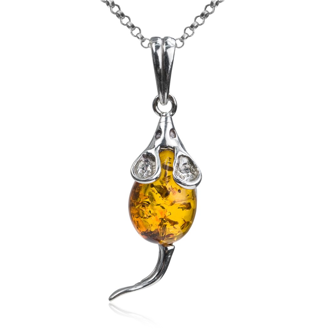 Ian and Valeri Co. Amber Sterling Silver Mouse Pendant Necklace Chain 18 Inches