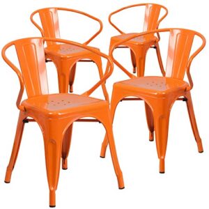 flash furniture roy commercial grade 4 pack orange metal indoor-outdoor chair with arms