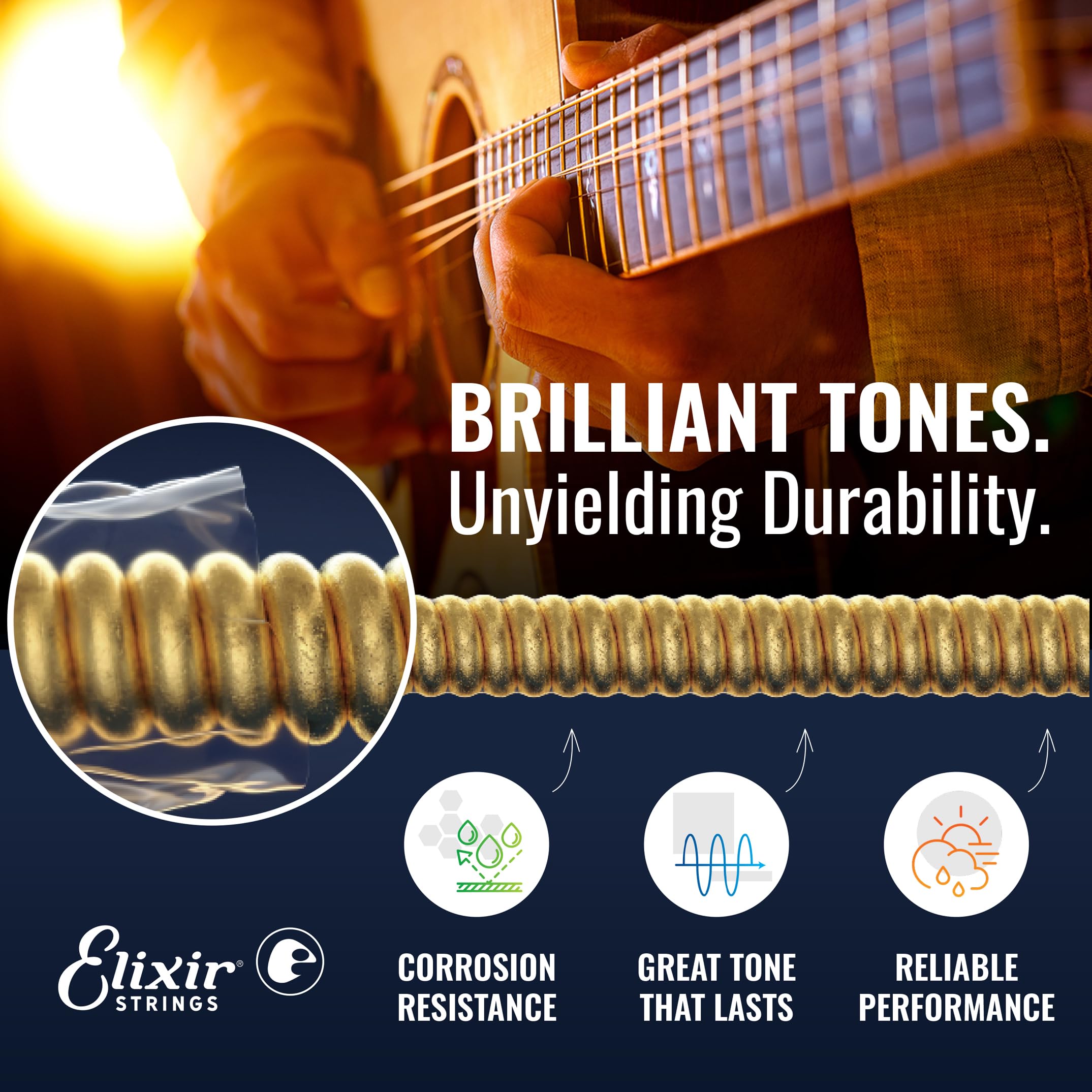 Elixir Strings, Acoustic Guitar Strings, 80/20 Bronze with NANOWEB Coating, Longest-Lasting Bright and Focused Tone with Comfortable Feel, 6 String Set, 3 Pack, Light 12-53