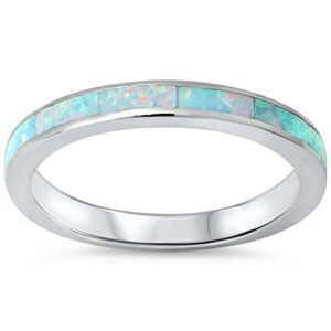 .925 Sterling Silver Womens Created Opal Eternity Wedding Stackable Band Ring Sizes 4-12