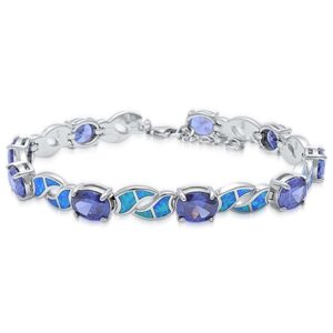 oxford diamond co oval simulated tanzanite & lab created blue opal .925 sterling silver bracelet (lab created blue opal)