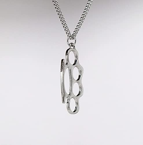 Real Metal Replica “Knucks Charm” Polished Silver Finish Pendant Necklace Twenty Inch Chain