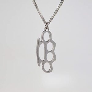 Real Metal Replica “Knucks Charm” Polished Silver Finish Pendant Necklace Twenty Inch Chain