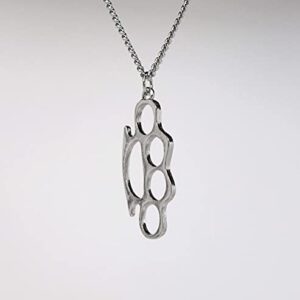 Real Metal Replica “Knucks Charm” Polished Silver Finish Pendant Necklace Twenty Inch Chain