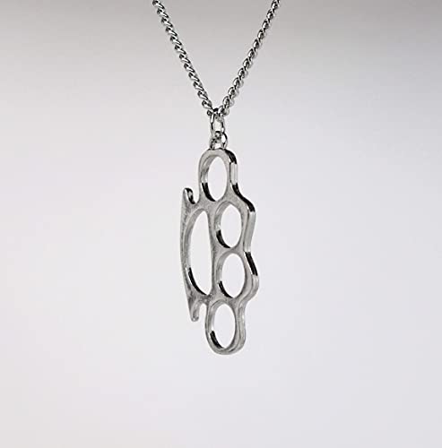 Real Metal Replica “Knucks Charm” Polished Silver Finish Pendant Necklace Twenty Inch Chain