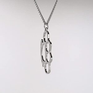 Real Metal Replica “Knucks Charm” Polished Silver Finish Pendant Necklace Twenty Inch Chain