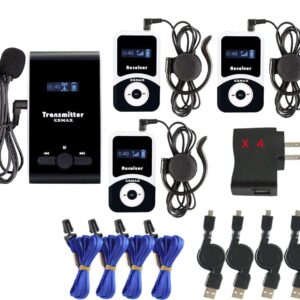 EXMAX ATG-100T 195MHz Wireless Tour Guide System Church Translator Headsets Voice Transmission Lavalier Microphone Simultaneous Church Translation Interpreter Equipment(1 Transmitter 3 Receivers)