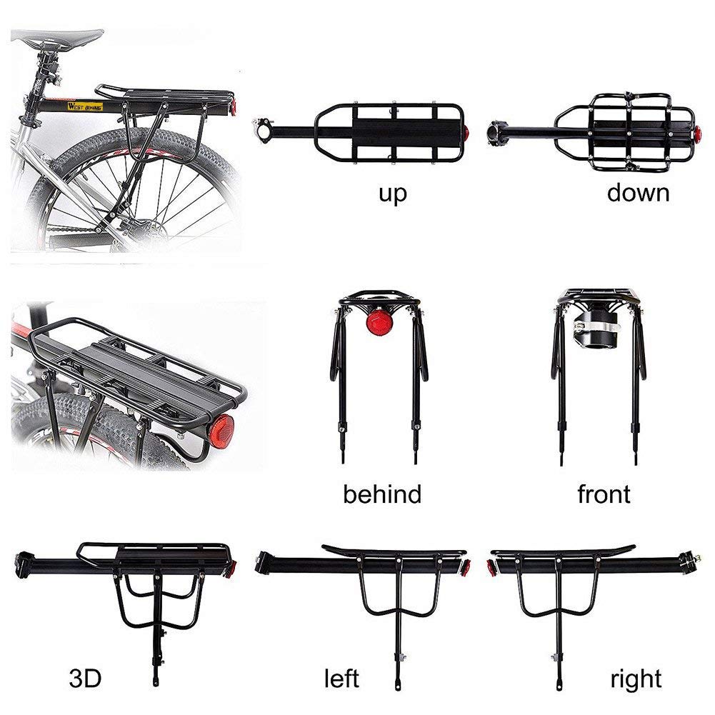 West Biking 110Lb Capacity Almost Universal Adjustable Bike Cargo Rack Cycling Equipment Stand Footstock Bicycle Luggage Carrier Racks with Reflective Logo