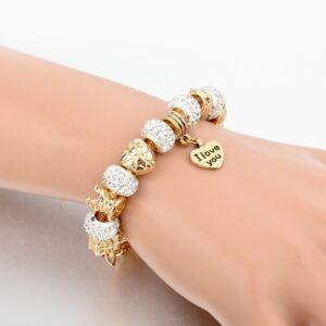 Long Way® Gold Plated Snake Chain Glass Beads I Love You Charm Beaded Bracelets for Women