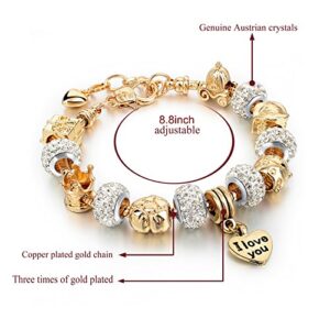 Long Way® Gold Plated Snake Chain Glass Beads I Love You Charm Beaded Bracelets for Women