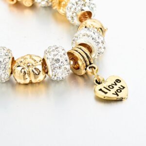 Long Way® Gold Plated Snake Chain Glass Beads I Love You Charm Beaded Bracelets for Women