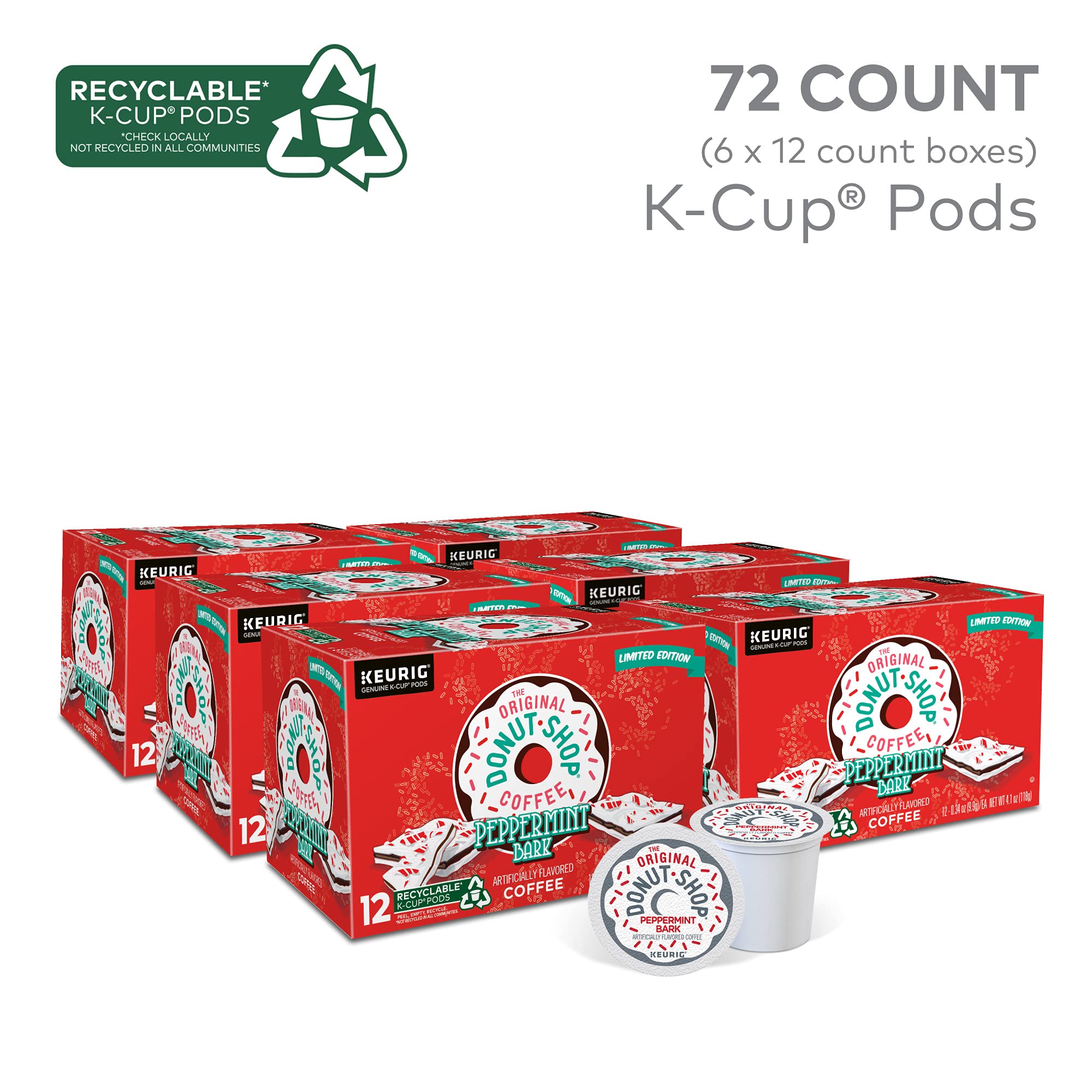 The Original Donut Shop Peppermint Bark Keurig Single-Serve K-Cup Pods, Light Roast Coffee, 72 Count (6 Packs of 12)