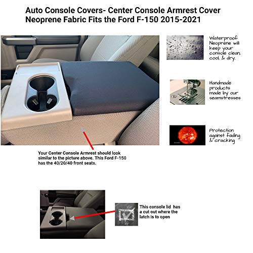 Auto Console Covers- Fits The Ford F-150 2015-2022 Center Console Armrest Cover Waterproof Neoprene Fabric (Gray)