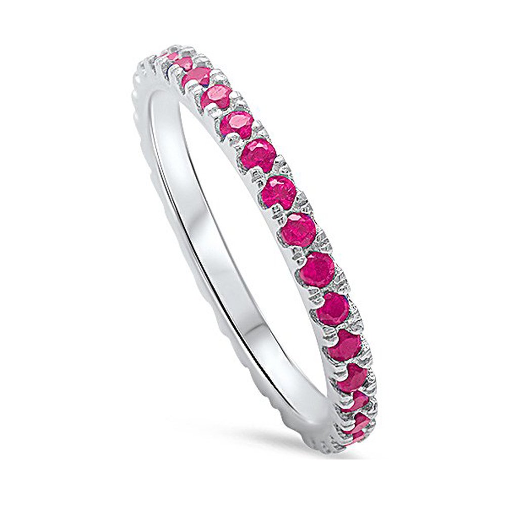 Oxford Diamond Co Simulated Ruby Eternity Band .925 Sterling Silver Ring Size 9