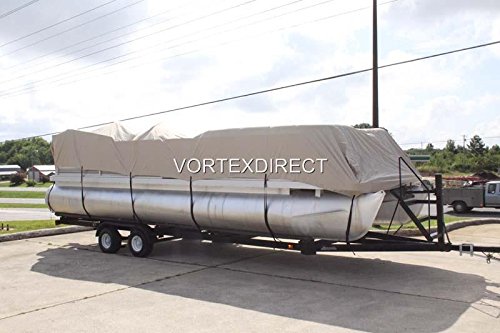 Vortex Direct 1200D Beige 22' Ultra Pontoon/Deck Boat Cover, Elastic, Strap System, Fits 20'1" to 22' Long Deck Area, Up to 102" Beam