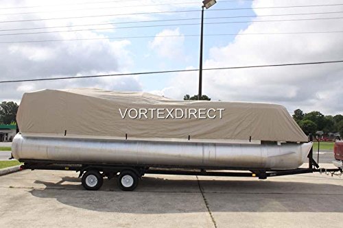 Vortex Direct 1200D Beige 22' Ultra Pontoon/Deck Boat Cover, Elastic, Strap System, Fits 20'1" to 22' Long Deck Area, Up to 102" Beam