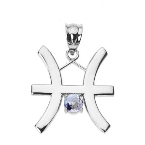 personalized 10k white gold genuine aquamarine march birthstone pisces zodiac charm pendant