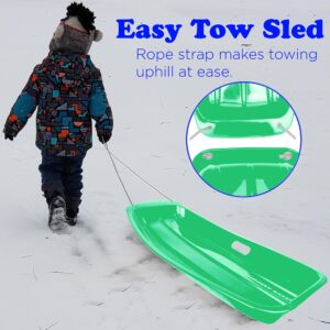 Slippery Racer Downhill Sprinter Flexible Kids Toddler Plastic Cold-Resistant Toboggan Snow Sled with Pull Rope and Handles -35 Inch (GREEN)