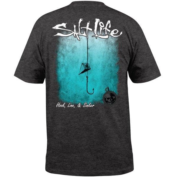 Salt Life mens Hook Line and Sinker Fade Short Sleeve Classic Fit Shirt, Charcoal Heather, X-Large