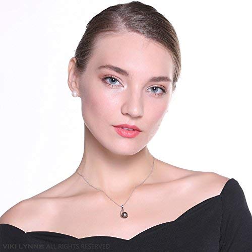 VIKI LYNN Tahitian Cultured Black Pearl Pendant Necklace 9-10mm Round Sterling Silver for Women