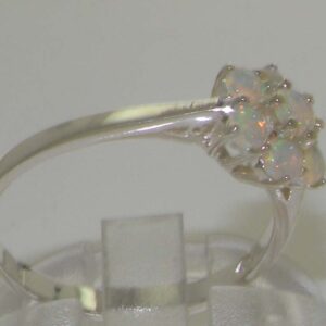 LetsBuyGold 925 Sterling Silver Real Genuine Opal Womens Cluster Promise Ring - Size 9