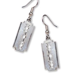 Gothic Razor Blade Dangle Earrings Polished Silver Finish Pewter